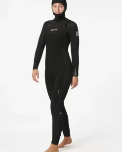Fato De Mergulho Dawn Patrol 5/4 Com Capuz E Fecho De Correr No Peito Para Mulher