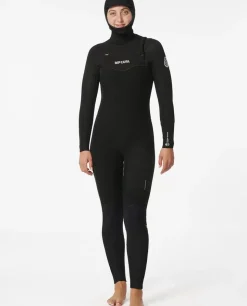 Fato De Mergulho Dawn Patrol 5/4 Com Capuz E Fecho De Correr No Peito Para Mulher