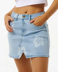 Hibiscus Heat Overdyed Denim Skirt