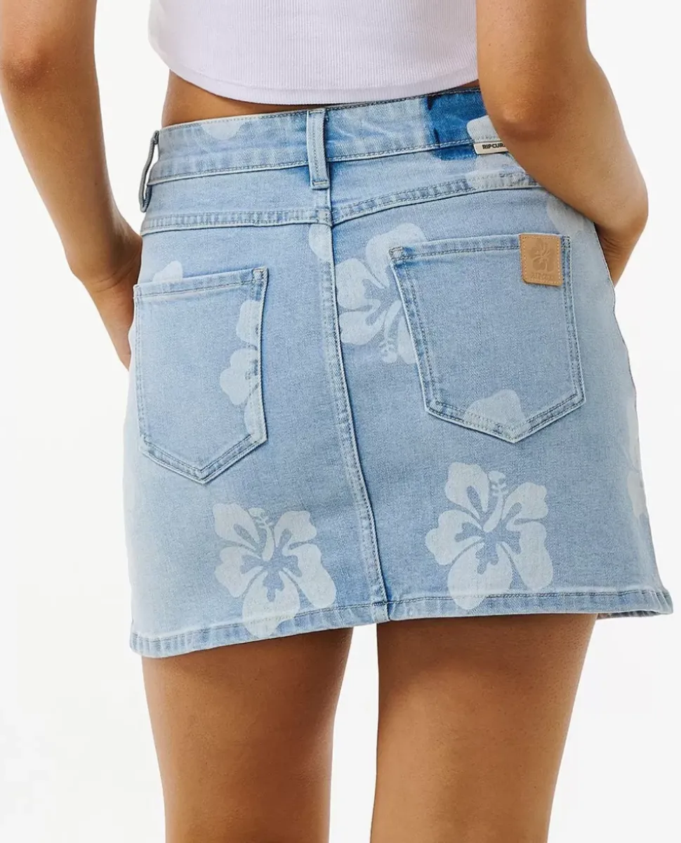 Hibiscus Heat Overdyed Denim Skirt