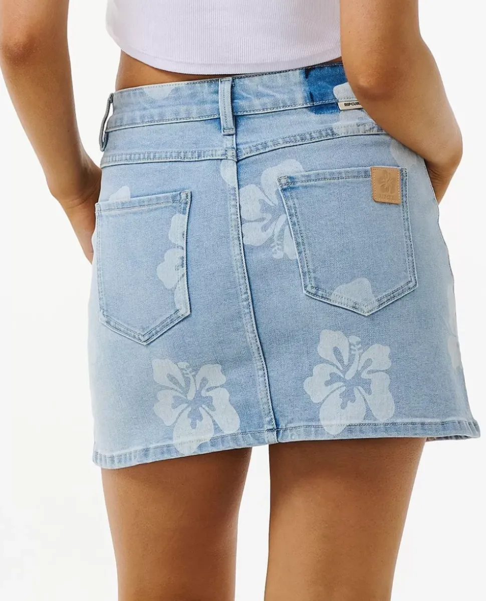 Hibiscus Heat Overdyed Denim Skirt