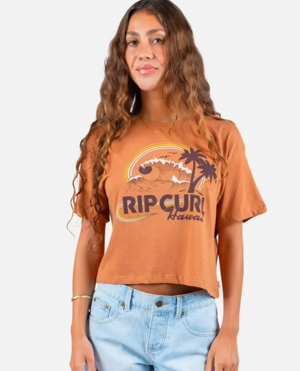 T-shirt De Manga Curta Rainbow Waves Crop