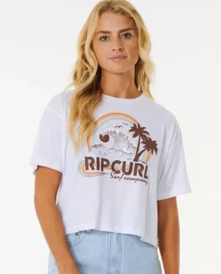 T-shirt De Manga Curta Rainbow Waves Crop