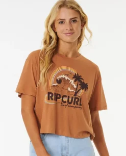 T-shirt De Manga Curta Rainbow Waves Crop