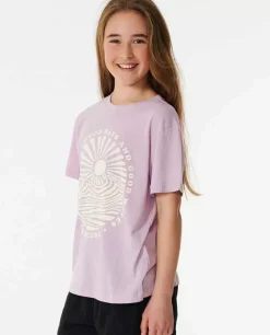 T-shirt Padrão De Manga Curta Good Waves Para Rapariga