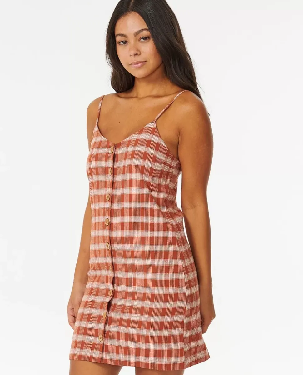 Vestido Clássico De Surf Com Botões às Riscas