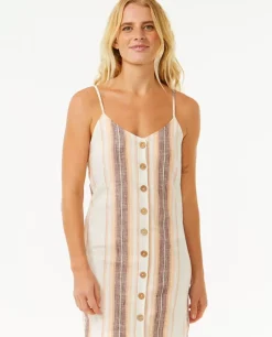 Vestido Clássico De Surf Com Botões às Riscas